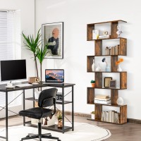 Giantex Geometric Bookcase Rustic, S-Shaped Wooden Bookshelf, 6-Tier Modern Freestanding Decorative Storage Display Shelves for Bedroom, Living Room