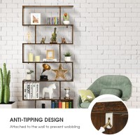 Giantex Geometric Bookcase Rustic, S-Shaped Wooden Bookshelf, 6-Tier Modern Freestanding Decorative Storage Display Shelves for Bedroom, Living Room