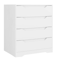 Hostack Modern 4 Drawer Dresser With Cut-Out Handles, Accent Storage Cabinet For Living Room, Entryway, Hallway, White