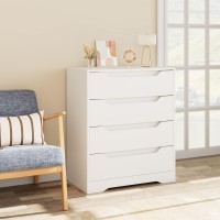 Hostack Modern 4 Drawer Dresser With Cut-Out Handles, Accent Storage Cabinet For Living Room, Entryway, Hallway, White