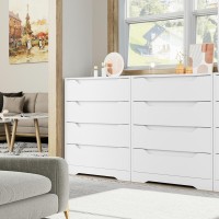 Hostack Modern 4 Drawer Dresser With Cut-Out Handles, Accent Storage Cabinet For Living Room, Entryway, Hallway, White