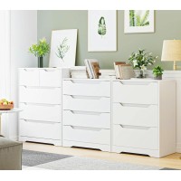 Hostack Modern 4 Drawer Dresser With Cut-Out Handles, Accent Storage Cabinet For Living Room, Entryway, Hallway, White