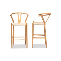 Baxton Studio Paxton Modern and Contemporary Natural Brown Finished Wood 2Piece Bar Stool Set