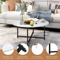 Toysinthebox Round Coffee Table Modern Coffee Table Sofa Table Tea Table For Living Room, Office Desk, Balcony, Wood Desktop And Metal Legs, 23.6Inch White Marble