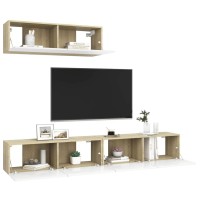 Vidaxl 3 X Tv Cabinets Wall Entertainment Centers Hanging Cabinets Stereo Living Room Living Room Indoor Home White And Oak Sonoma Chipboard