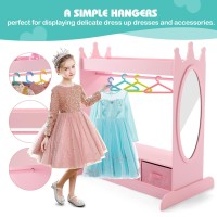 Cosvalve Kids Armoire Dress-Up Storage W/Mirror And Drawers,Dress Up Closet,Costume Dress Up Wardrobe, Pretend Storage Closet W/Side Pocket Top Shelf Shoes Storage,Lovely Pink For Girls Room