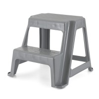 Gracious Living Sturdy Non Slip Plastic 2 Level Home Step Stool With Textured Top For Kitchen, Bathroom, Laundry, Or Pantry, Grey