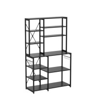 Tribesigns Kitchen Baker'S Rack, 5-Tier+6-Tier Kitchen Utility Storage Shelf Table With 10 S-Shaped Hooks And Metal Frame, Workstation Organizer Shelf, 39.3 X 15.7 X 66.9 Inches (Full Black)