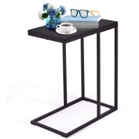 Multigot C-Shaped End Table, Industrial Sofa Side Table With Non-Slip Foot Pads, Wooden Top Steel Frame Coffee Snack Table Computer Laptop Desk For Bedroom, Living Room, Dorm And Office