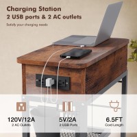 Colima Lift Top End Table With Charging Station And Wheels Sofa Side Table With Usb Port Ac Outlets Movable Bedside Nightsta