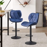 Ofcasa Bar Stools 360 Swivel Height Adjustable Barstools With Backrest And Footrest, Pu Leather Counter Stools For Kitchen, Dining Room, Bar (Blue 2Pcs/Set)