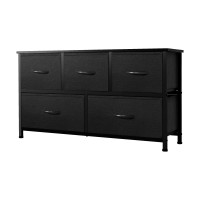Azl1 Life Concept Extra Wide Dresser Storage Tower With Sturdy Steel Frame,5 Drawers Of Easy-Pull Fabric Bins, Organizer Unit For Bedroom, Hallway, Entryway, Black