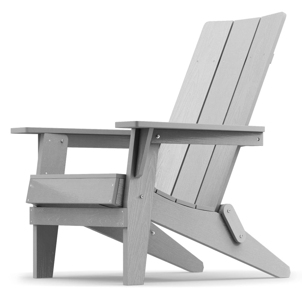 YEFU Folding Modern Adirondack Chair Plastic, 1s Expand/Store Upgrade Unlocked Weather-Resistant, Poly Lumber Outdoor Chairs Stacked, Widely Used in Outside Patio, Lawn, Deck, Garden Chairs (Grey)