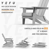 YEFU Folding Modern Adirondack Chair Plastic, 1s Expand/Store Upgrade Unlocked Weather-Resistant, Poly Lumber Outdoor Chairs Stacked, Widely Used in Outside Patio, Lawn, Deck, Garden Chairs (Grey)