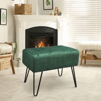 Warmaxx Dark Green Velvet Tufted Ottoman Entryway Bench 19.5