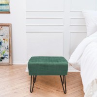 Warmaxx Dark Green Velvet Tufted Ottoman Entryway Bench 19.5