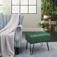 Warmaxx Dark Green Velvet Tufted Ottoman Entryway Bench 19.5