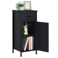 Usikey Storage Cabinet, Narrow Storage Cabinet With 1 Door And 1 Drawer, Industrial Side Cabinet With 2 Shelves, Nightstand, Small Cabinet, For Living Room, Office, Black
