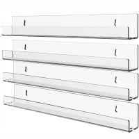 Klgo 4 Pack 15 Inch Acrylic Invisible Kids Floating Bookshelf For Kids Room Modern Picture Ledge Display Toy Storage Wall Shelf