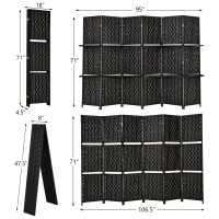 Giantex 6Ft 6 Panel Room Divider With Shelves, Freestanding Hand-Woven Rattan Folding Privacy Screens For Room Separation, Wooden Partition Room Divider Wall For Home Office Studio Separator