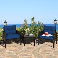 Happygrill 3 Piece Patio Conversation Set Outdoor Rattan Wicker Furniture Set With Coffee Table & Chairs Patio Bistro With Seat Cushions For Garden Balcony Backyard Poolside