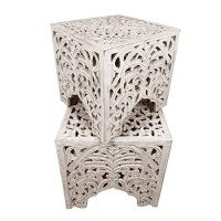 The Urban Port Wooden End Table With Floral Cut Out Design, Set Of 2