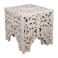 The Urban Port Wooden End Table With Floral Cut Out Design, Set Of 2