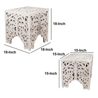 The Urban Port Wooden End Table With Floral Cut Out Design, Set Of 2