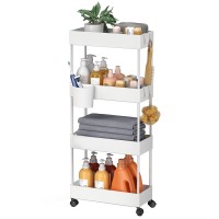 Pipishell Slim Storage Cart With Wheels 4 Tier Bathroom Storage Organizer Rolling Utility Cart For Bathroom Kitchen Laundry Roo