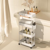 Pipishell Slim Storage Cart With Wheels 4 Tier Bathroom Storage Organizer Rolling Utility Cart For Bathroom Kitchen Laundry Roo