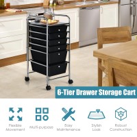 Goflame 6-Drawer Rolling Storage Cart, Multifunctional Art Craft Organizer Cart, Mobile Utility Storage Cart With Removable Drawers & Lockable Wheels, Craft Cart For Home Office, School, Black