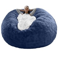 Rainbean Bean Bag Chair Cover(It Was Only A Cover, Not A Full Bean Bag) Chair Cushion, Big Round Soft Fluffy Pv Velvet Sofa Bed Cover, Living Room Furniture, Lazy Sofa Bed Cover,6Ft Dark Blue