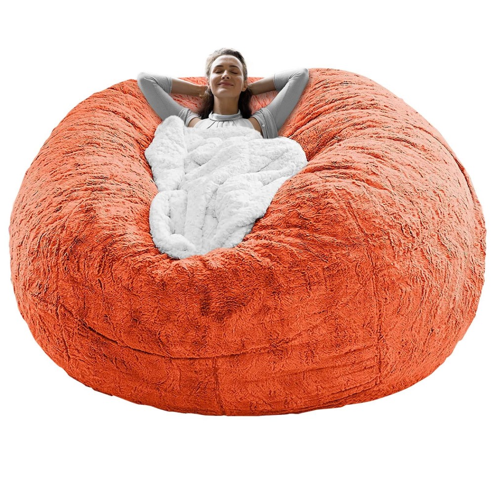 Rainbean Bean Bag Chair Cover(It Was Only A Cover, Not A Full Bean Bag) Chair Cushion, Big Round Soft Fluffy Pv Velvet Sofa Bed Cover, Living Room Furniture, Lazy Sofa Bed Cover,5Ft Orange