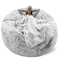 Rainbean Bean Bag Chair Cover(It Was Only A Cover, Not A Full Bean Bag) Chair Cushion, Big Round Soft Fluffy Pv Velvet Sofa Bed Cover, Living Room Furniture, Lazy Sofa Bed Cover,6Ft Snow Gray