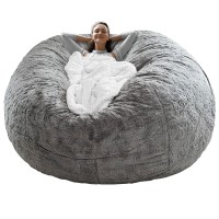 Rainbean Bean Bag Chair Cover(It Was Only A Cover, Not A Full Bean Bag) Chair Cushion, Big Round Soft Fluffy Pv Velvet Sofa Bed Cover, Living Room Furniture, Lazy Sofa Bed Cover,6Ft Light Grey