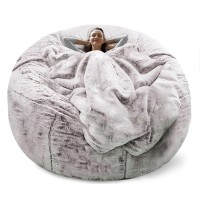 Rainbean Bean Bag Chair Cover(It Was Only A Cover, Not A Full Bean Bag) Chair Cushion, Big Round Soft Fluffy Pv Velvet Sofa Bed Cover, Living Room Furniture, Lazy Sofa Bed Cover,6Ft Snow Coffee