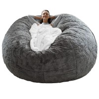 Rainbean Bean Bag Chair Cover(It Was Only A Cover, Not A Full Bean Bag) Chair Cushion, Big Round Soft Fluffy Pv Velvet Sofa Bed Cover, Living Room Furniture, Lazy Sofa Bed Cover,6Ft Dark Grey