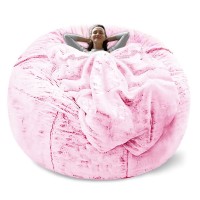 Rainbean Bean Bag Chair Cover(It Was Only A Cover, Not A Full Bean Bag) Chair Cushion, Big Round Soft Fluffy Pv Velvet Sofa Bed Cover, Living Room Furniture, Lazy Sofa Bed Cover,6Ft Snow Pink