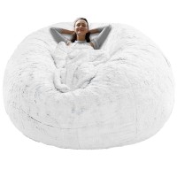 Rainbean Bean Bag Chair Cover(It Was Only A Cover, Not A Full Bean Bag) Chair Cushion, Big Round Soft Fluffy Pv Velvet Sofa Bed Cover, Living Room Furniture, Lazy Sofa Bed Cover,5Ft White