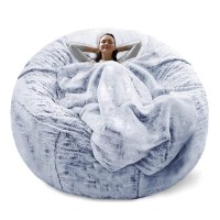 Rainbean Bean Bag Chair Cover(It Was Only A Cover, Not A Full Bean Bag) Chair Cushion, Big Round Soft Fluffy Pv Velvet Sofa Bed Cover, Living Room Furniture, Lazy Sofa Bed Cover,6Ft Snow Blue