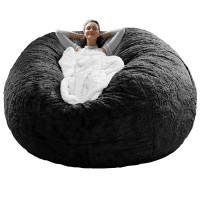 Rainbean Bean Bag Chair Cover(It Was Only A Cover, Not A Full Bean Bag) Chair Cushion, Big Round Soft Fluffy Pv Velvet Sofa Bed Cover, Living Room Furniture, Lazy Sofa Bed Cover,6Ft Black