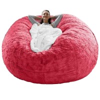 Rainbean Bean Bag Chair Cover(It Was Only A Cover, Not A Full Bean Bag) Chair Cushion, Big Round Soft Fluffy Pv Velvet Sofa Bed Cover, Living Room Furniture, Lazy Sofa Bed Cover,5Ft Red