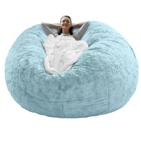 Rainbean Bean Bag Chair Cover(It Was Only A Cover, Not A Full Bean Bag) Chair Cushion, Big Round Soft Fluffy Pv Velvet Sofa Bed Cover, Living Room Furniture, Lazy Sofa Bed Cover,5Ft Light Blue