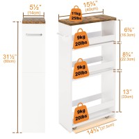 Teamix 4 Tier White Slim Storage Cart With Handle Slide Out Storage Rolling Utility Cart Mobile Shelving Unit Organizer Trolley