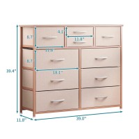 Lumtok 10Drawer Dresser Fabric Storage Dressers Drawers For Bedroom Hallway Nursery Closets Steel Frame Wood Top Easy Pu