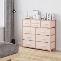 Lumtok 10Drawer Dresser Fabric Storage Dressers Drawers For Bedroom Hallway Nursery Closets Steel Frame Wood Top Easy Pu