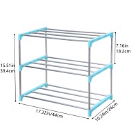 Jucaifu Stackable Small Shoe Rack Entryway Hallway And Closet Space Saving Storage And Organization 3Tier Blue