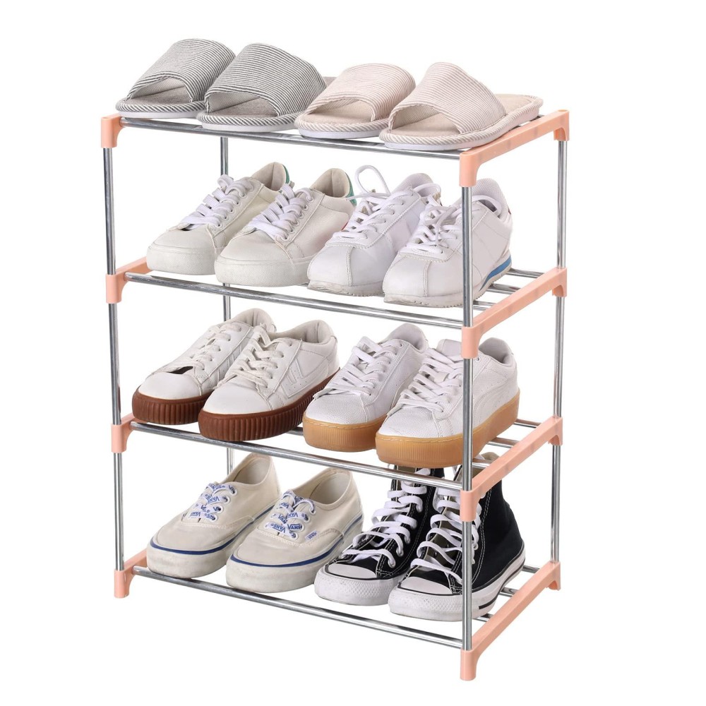 Jucaifu Stackable Small Shoe Rack Entryway Hallway And Closet Space Saving Storage And Organization 4Tier Pink