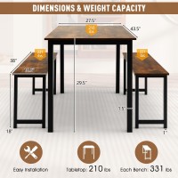 NAFORT 3-Piece Dining Table Set for 4, Kitchen Table with 2 Benches, 43.5 Space Saving Dining Room Table with Metal Frame & Solid MDF Wood Board, Ideal for Home, Restaurant, Patio Outdoor