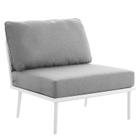 Modway Stance Outdoor Patio Woven Rope Aluminum Sectional Sofa, Armless Chair, White Gray